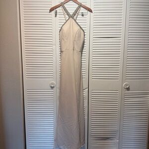 Bill Levkoff Cream Sheath Halter Top Embellished Prom Evening Maxi Dress Size 14